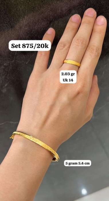 Gelang Emas Polos wanita model bangle dan cincin pasir terbaru emas asli cincin sz14/2,03gr
