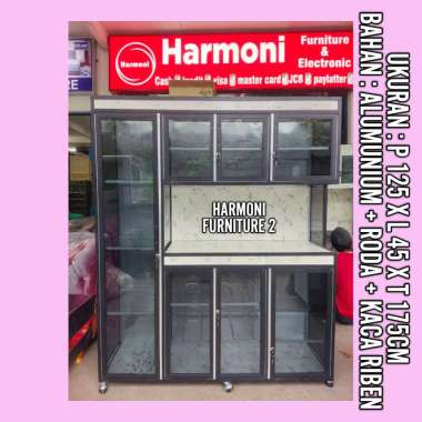 RAK DAPUR ALUMUNIUM 4 PINTU RODA RAK PIRING ALUMUNIUM 4 PINTU RAK SAYUR ALUMUNIUM 4 PINTU KACA + ROD