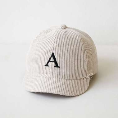 Jocoproduction - Topi Anak Baseball 1 - 3 Tahun Inisial A - Z Kualitas Ekspor Alfabet Cream Corduroy