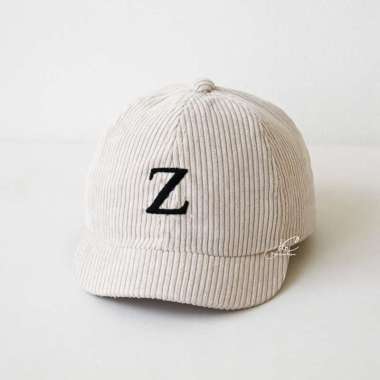 Jocoproduction - Topi Anak Baseball 1 - 3 Tahun Inisial A - Z Kualitas Import Alfabet Cream Corduroy