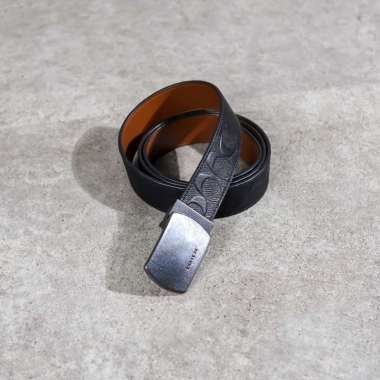 Ikat Pinggang COACH CC BLACK EMBOSSED REVERSIBLE BLACK CAMEL BELT SILVER BUCKLE 100% ORIGINAL Size 1