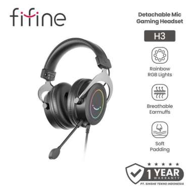 Fifine H3 Headphone Gaming RGB Headset Stereo Detachable Mic USB A & Jack 3.5mm