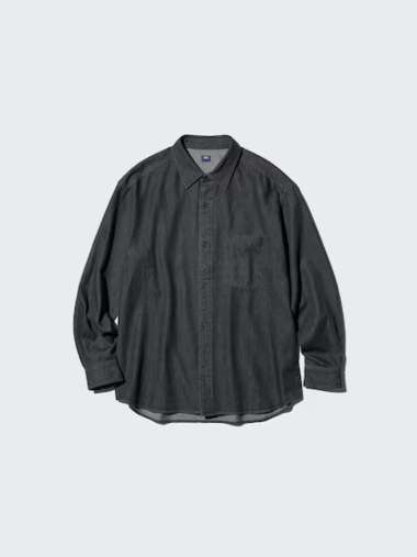 UNIQLO Kemeja Luaran Denim Overshirt Pria Lengan Panjang BLACK M