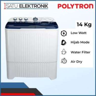 Mesin Cuci Polytron 14 kg Mesin Cuci 2 Tabung Low Watt Hijab Mode Putih