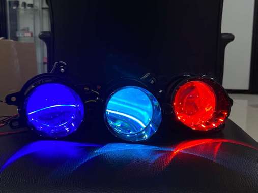 Foglamp Mobil Biled 3inch Projie Demon Devil eyes Double High Beam Laser Clearlens Biru