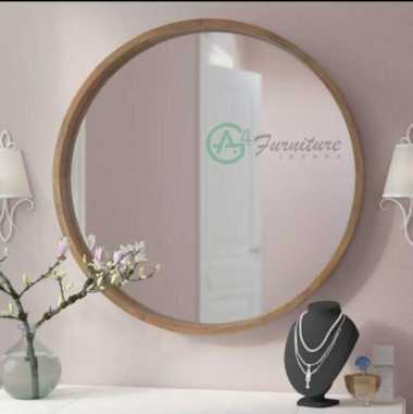 Kaca Cermin Bulat Natural Frame Kayu Jati
