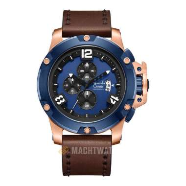 Jam Tangan Pria Alexandre Christie Chronograph AC 6295 MC LURBU Men Blue Dial Brown Leather Strap