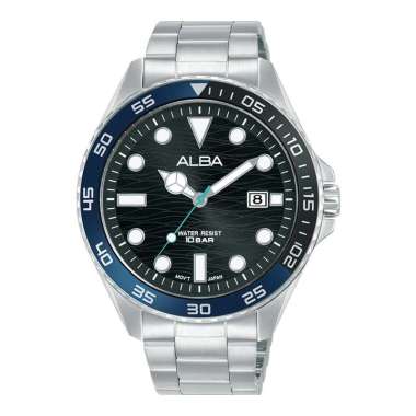 Jam Tangan Pria Alba Active AS9V57X1 Men Black Dial Stainless Steel Strap