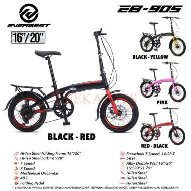 Sepeda Lipat Remaja Dewasa Everbest EB902 Hi-Ten Steel 16/20x1.75 Inch Folding Bike Mechanical Disc