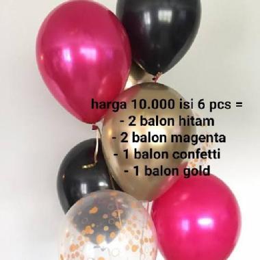 Balon HITAM MAGENTA GOLD CONFETTI