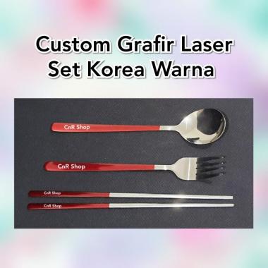 Sendok Garpu Sumpit Korea Warna Grafir Nama Custom SENDOK Hitam