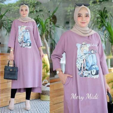 JESLA FASHION MERY MIDI DRESS BAHAN KAOS KATUN COMBED 24s APLIKASI SABLON MIDI DRESS MUSLIM MIDI DRE