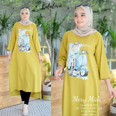 JESLA FASHION MERY MIDI DRESS BAHAN KAOS KATUN COMBED 24s APLIKASI SABLON MIDI DRESS MUSLIM MIDI DRE