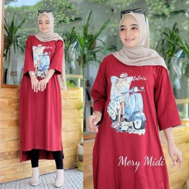 JESLA FASHION MERY MIDI DRESS BAHAN KAOS KATUN COMBED 24s APLIKASI SABLON MIDI DRESS MUSLIM MIDI DRE