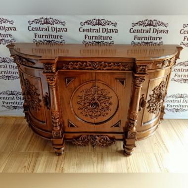 Bufet Meja TV Nusantara Kayu Jati Oval Lemari Dinding Ukir Jepara