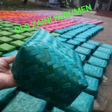 Besek bambu warna BIRU, 10 PASANG, catering, nasi, snack, 20x20 cm