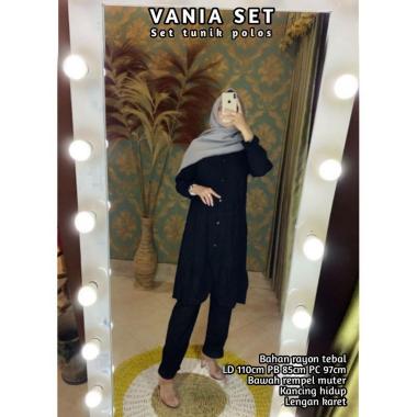 Ditty Set - One Set Wanita Rayon Premium Setelan Tunik Rempel Lengan Panjang Set Baju Celana Panjang