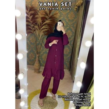Ditty Set - One Set Wanita Rayon Premium Setelan Tunik Rempel Lengan Panjang Set Baju Celana Panjang