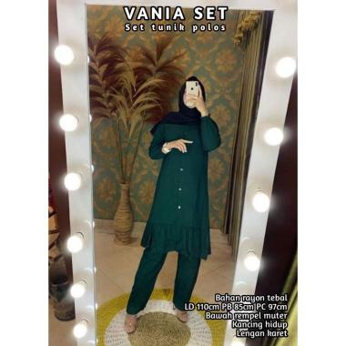 Ditty Set - One Set Wanita Rayon Premium Setelan Tunik Rempel Lengan Panjang Set Baju Celana Panjang