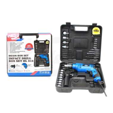Mesin Bor Listrik Set H&L 13mm Impact Drill Box Set Komplit HnL HL913 Biru
