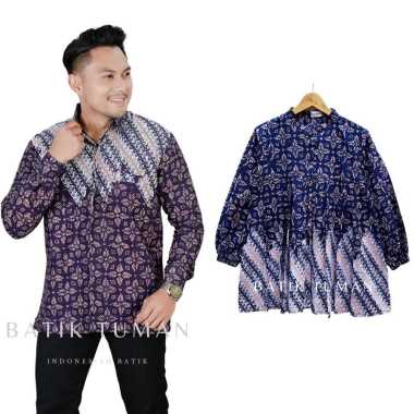 WISNUTAMA KEJORA NAVY Couple Batik Cap Garutan Kemeja Pria & Blouse Wanita Warna Dongker Ungu Purple