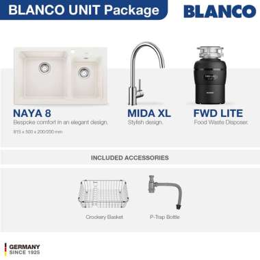 Kitchen Sink Bak Cuci Piring Granit 2 Lubang BLANCO Silgranit NAYA 8 Paket BLANCO UNIT dengan Keran