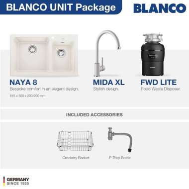 Kitchen Sink Bak Cuci Piring Granit 2 Lubang BLANCO Silgranit NAYA 8 Paket BLANCO UNIT dengan Keran 