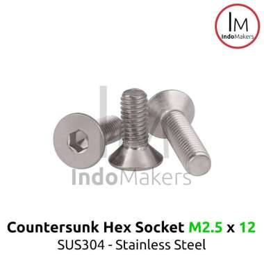 DIN7991 Hex Countersunk Screw / Baut Flat Hexa Stainless Steel M2.5x12