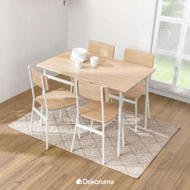 Dekoruma TOSHI Set Meja Makan dengan 4 Kursi Walnut Putih