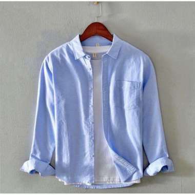 Kemeja Over Size Pria Kemeja Jumbo Pria Kemeja Lengan Panjang Pria XXL Baby Blue