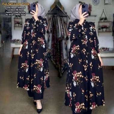 Swan Set Long Tunik - One Set Wanita Long Tunik Ceruty Babydoll Premium Setelan Wanita Kekinian Ruff