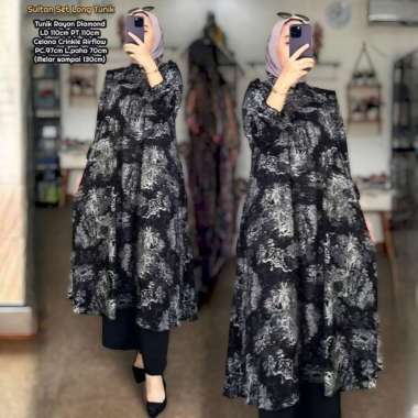 Swan Set Long Tunik - One Set Wanita Long Tunik Ceruty Babydoll Premium Setelan Wanita Kekinian Ruff
