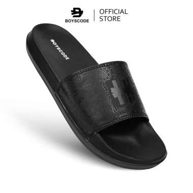 BOYSCODE Sendal Selop Karet Distro Pria Wanita Batik Logo Hitam Fullblack 41