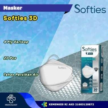 Masker Softies KF94 3D Earloop Mask 4 Ply Warna Putih Per Box isi 20 pcs