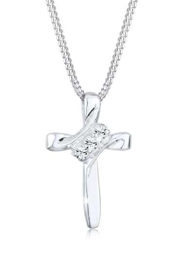 Elli Jewelry Perhiasan Wanita Perak Asli - Silver Kalung Salib Crystal