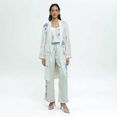 RTW Studio Kimono Outer Lengan Panjang Wanita Print Mariana Ribbon White Ivory L