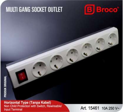 Broco 15461 Stop Kontak 6 Lubang (NCP + Switch)