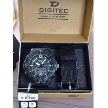 Jam Tangan Pria Digitec 2130 Paket Tali Kanvas Original hitam hijau