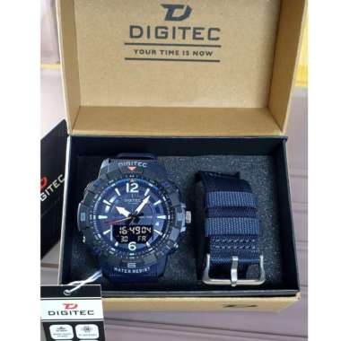 Jam Tangan Pria Digitec 2130 Paket Tali Kanvas Original hitam biru