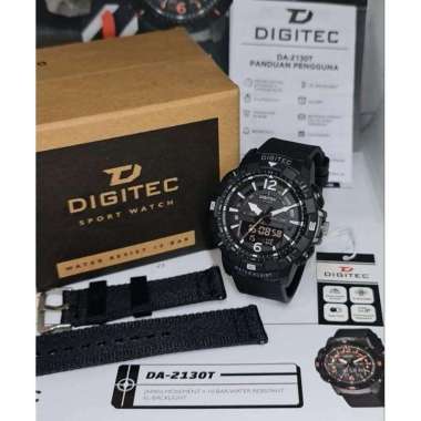 Jam Tangan Pria Digitec 2130 Paket Tali Kanvas Original hitam putih