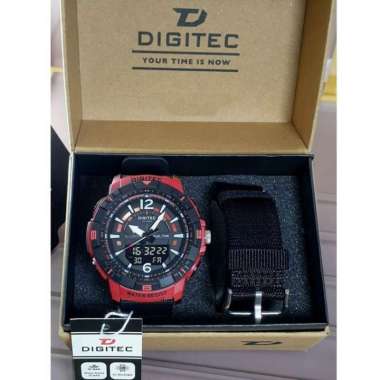 Jam Tangan Pria Digitec 2130 Paket Tali Kanvas Original hitam merah