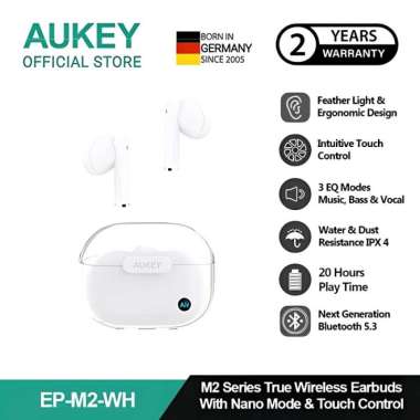 AUKEY TWS Bluetooth 5.3 True Wireless Earbuds IPX4 Water Proof EP-M2 White