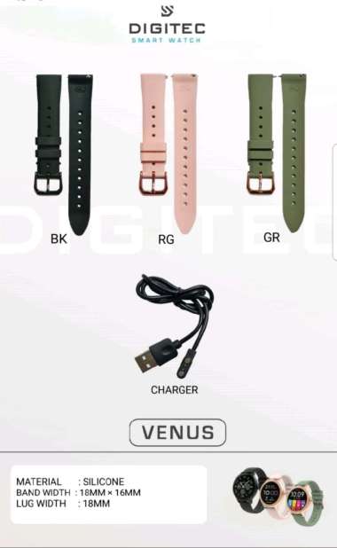 Charger & Strap Tali Digitec Smartwatch VENUS Original Strap Green GR