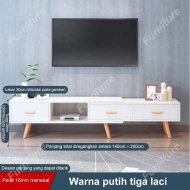 RM Meja TV 220cm Rak tv kayu Bufet tv Rak tv k 3Laci—Putih(140-220)