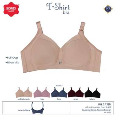 Sorex T-shirt Bra Busa Sedang Tanpa Kawat Cup B-C Full Cup Besar Kait 3 BH 34219 Hitam 44