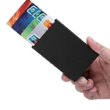 Dompet Card Holder Auto Pop Up RFID Alumunium Kartu Kredit Debit ATM Silver