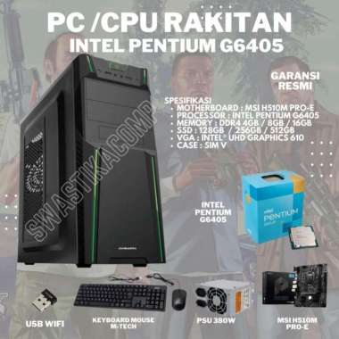 PC Admin Kantor Intel Pentium Gold G6405 - Komputer Rakitan BARU DDR4 8 gb + kapasitas ssd 128 gb