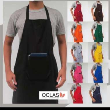 Apron Masak Dapur Celemek Warna Polos Kain Katun Anti Air Unisex