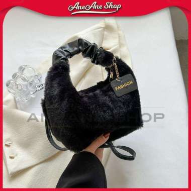 [KOLIN] Tas Mini Selempang Wanita Model Bulu Lembut/Tas Modis Kasual Hitam