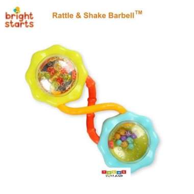 Bright Starts Rattle & Shake Barbell Mainan Kerincingan Bayi Mainan Edukatif Bayi Musik Yellow